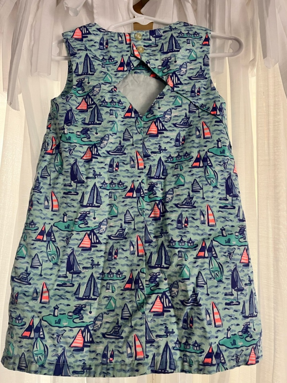 Vineyard Vines Girls' Sailboat Print Sleeveless Dress - Blue, Teal, Coral - Picture 2 of 2